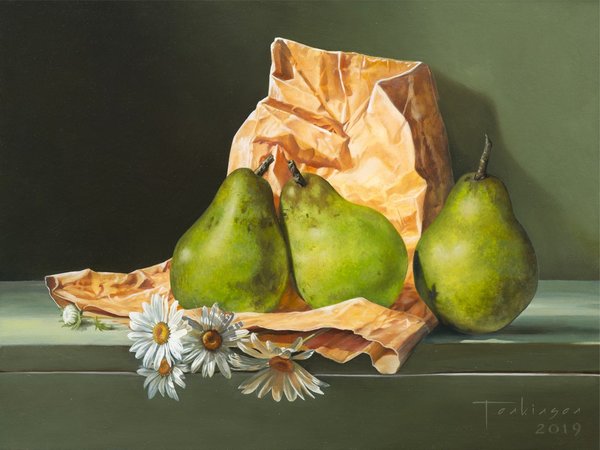 SOLD Daisies and Pears - Original artwork by Leone Tonkinson